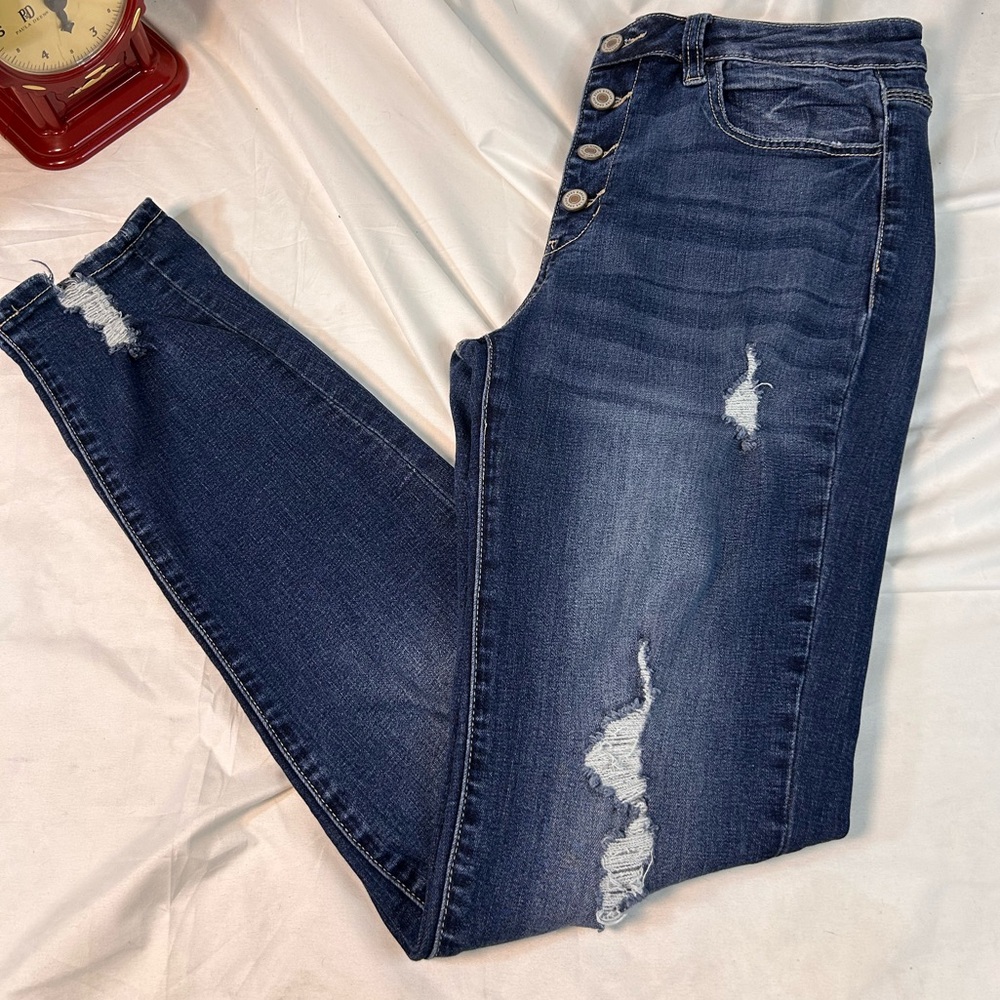 KanCan High Rise Distressed Dark Blue Signature Ankle Skinny Jeans Size‎ 11